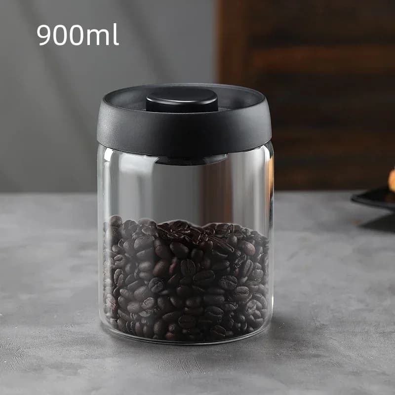 Mehrkapazitäts-Kaffeekanne mit schwarzem Deckel, manuelles Vakuum-Frischhaltegefäß, feuchtigkeitsdichter Glas-Teebereiter, Aufbewahrungsdose für Kaffeebohnen