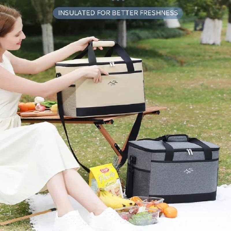 Quadratischer Kühlakku mit großem Fassungsvermögen, minimalistischer isolierter Lunchbag mit Schulterriemen, Frischhalte-Picknicktasche für draußen