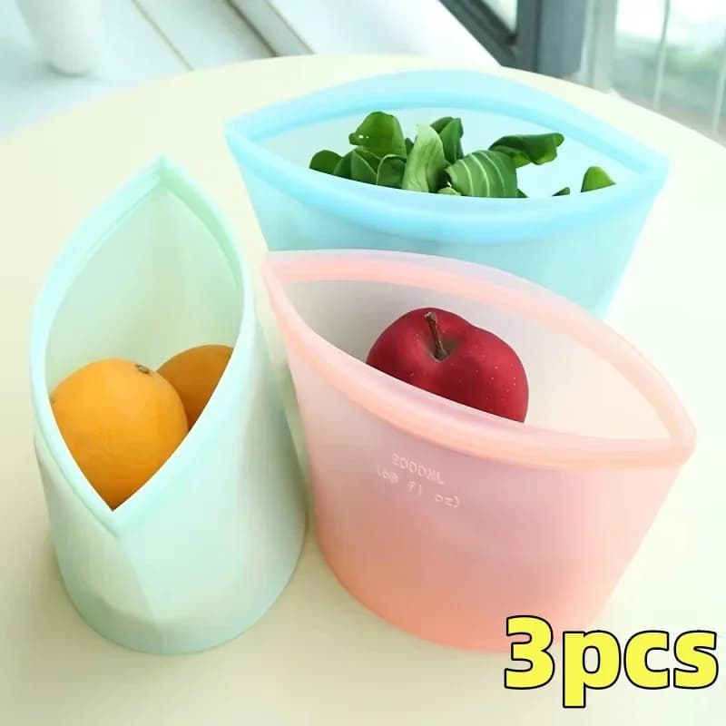 1/3-teiliges Silikon-Lebensmittelbehälter-Set, wiederverwendbare Aufbewahrungsbeutel, auslaufsicher, Ziplock-Beutel-Set für Kühlschrank/Gefrierschrank, Frischhalten, Küchenorganisation