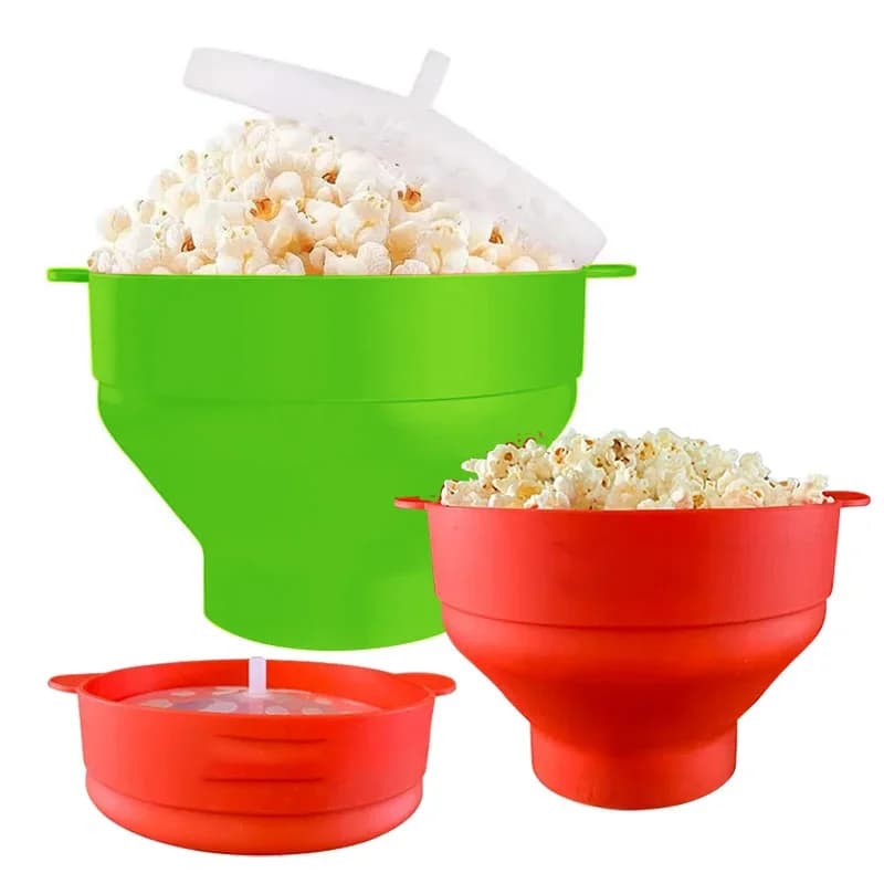 Mikrowellen-Popcorn-Maker aus Silikon, BPA-frei, zusammenklappbare Popcornschüssel, mikrowellengeeignet, mit Deckel, spülmaschinenfest
