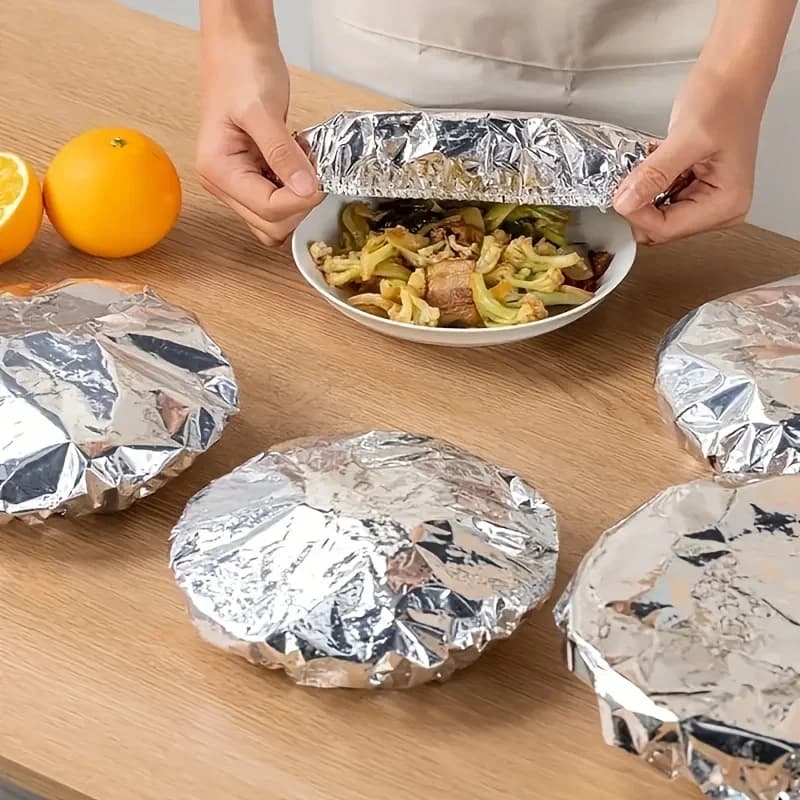 10/100pcs Aluminiumfolien-Abdeckung, hitzebeständiger Isolierdeckel für Schüsseln und Teller, hält Lebensmittel warm und frisch, Frischhaltefolie in Lebensmittelqualität