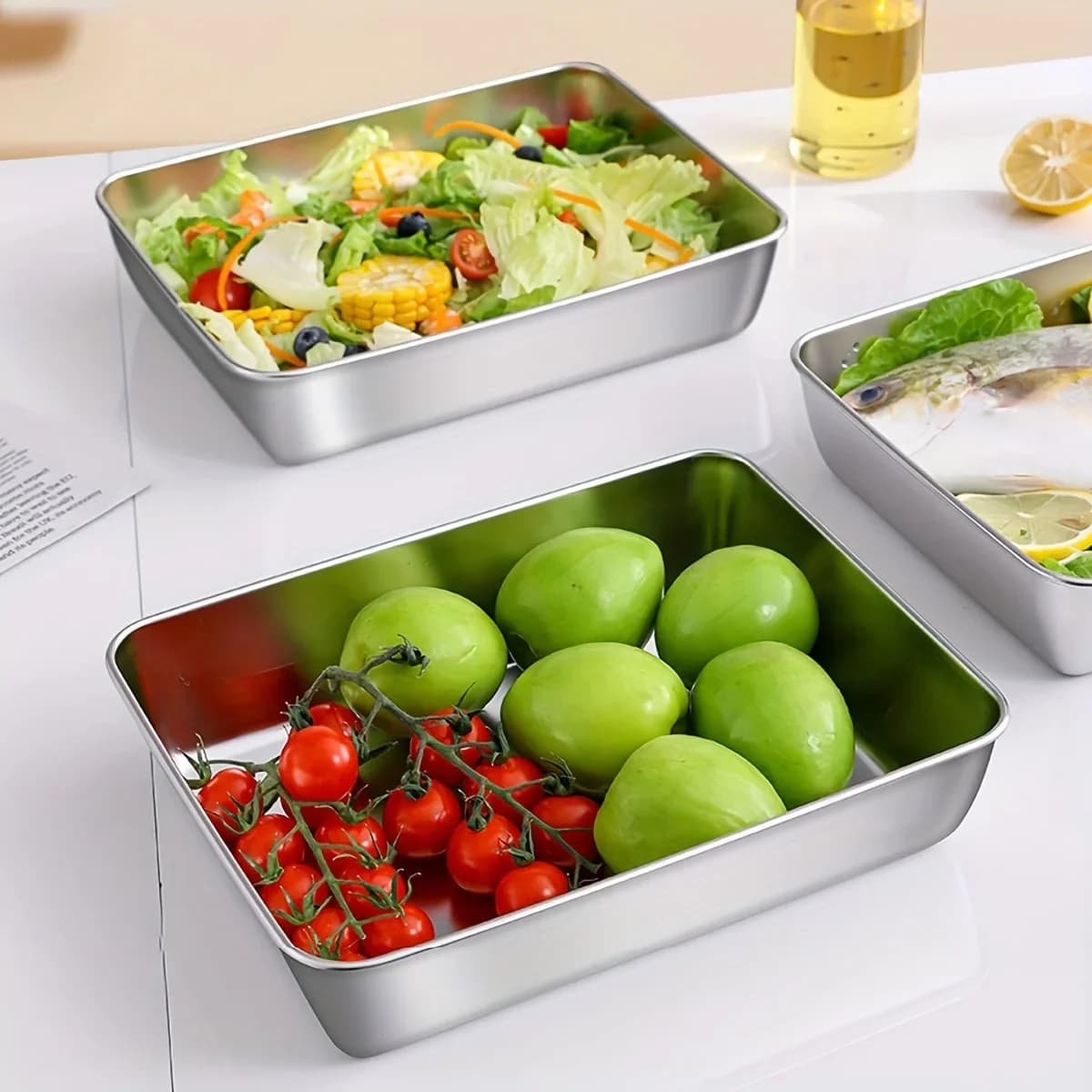 3-teiliges Set Edelstahl-Lebensmittelbehälter – luftdichte, BPA-freie Küchenhelfer für Kühlschrank/Vorratskammer/trockene Lebensmittel