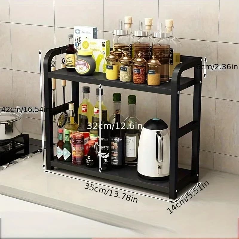 1pc 2-stufiges Metall-Regal für die Arbeitsplatte - platzsparender Organizer für Kaffee, Tassen und Gewürze, rostfreies Küchenregal