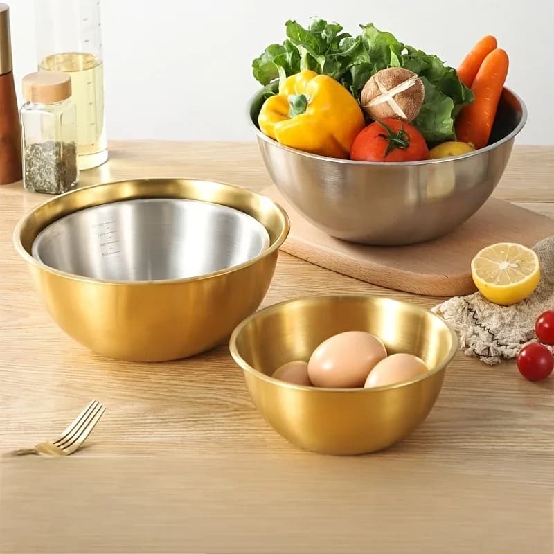3-teiliges Rührschüssel-Set aus Edelstahl, große Salatschüssel, Schüssel zum Teigkneten, Küchenzubehör, Küchenhelfer, Haushaltsartikel