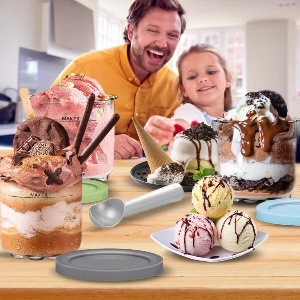 Creami-Becher und Deckel für Ninja - 4er-Set cremige Eiscreme-Behälter, Becher, Gläser, Töpfe, Dosen, kompatibel mit Smoothie-Behälter