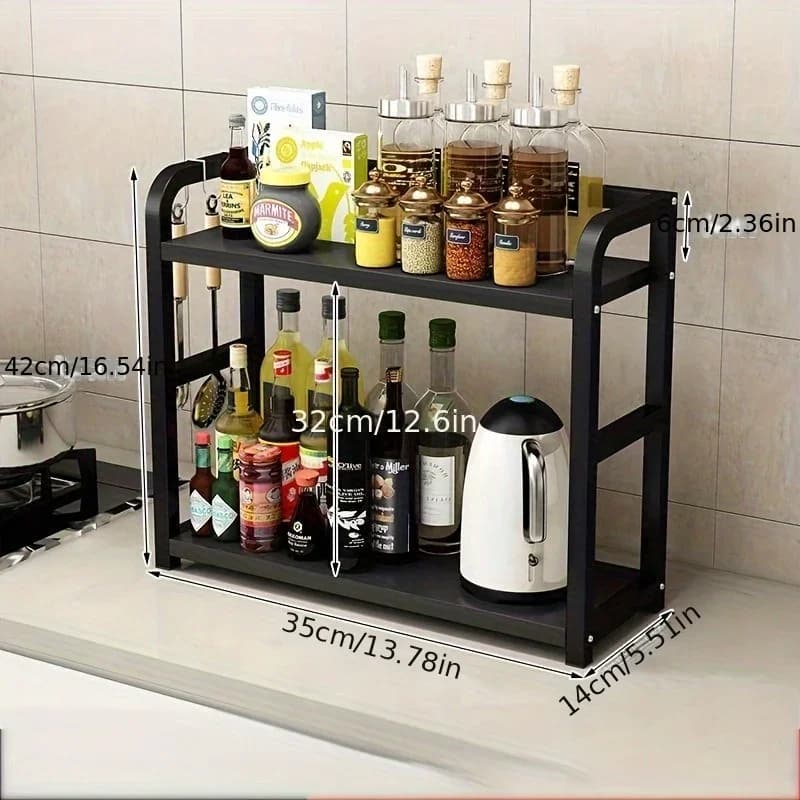 1pc 2-stufiges Metall-Regal für die Arbeitsplatte - platzsparender Organizer für Kaffee, Tassen und Gewürze, rostfreies Küchenregal