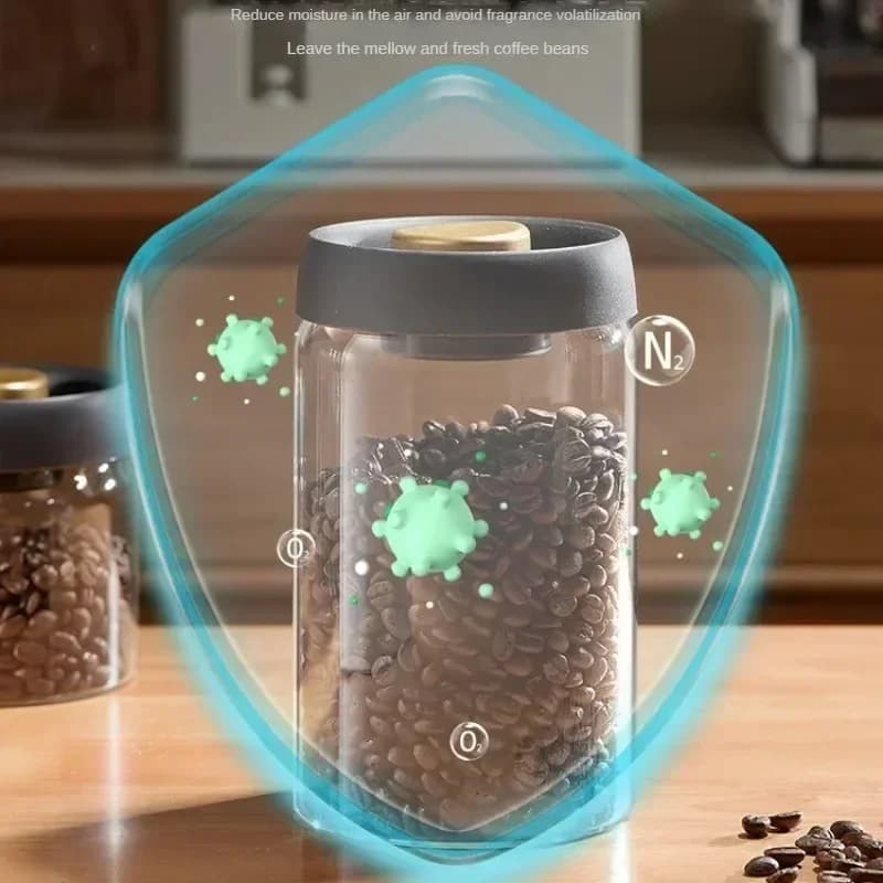 Mehrkapazitäts-Kaffeekanne mit schwarzem Deckel, manuelles Vakuum-Frischhaltegefäß, feuchtigkeitsdichter Glas-Teebereiter, Aufbewahrungsdose für Kaffeebohnen