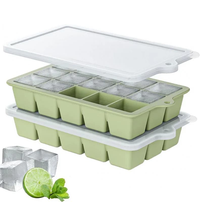 2er-Set Silikon-Eiswürfelformen mit Deckel – 15 Fächer, wiederverwendbar