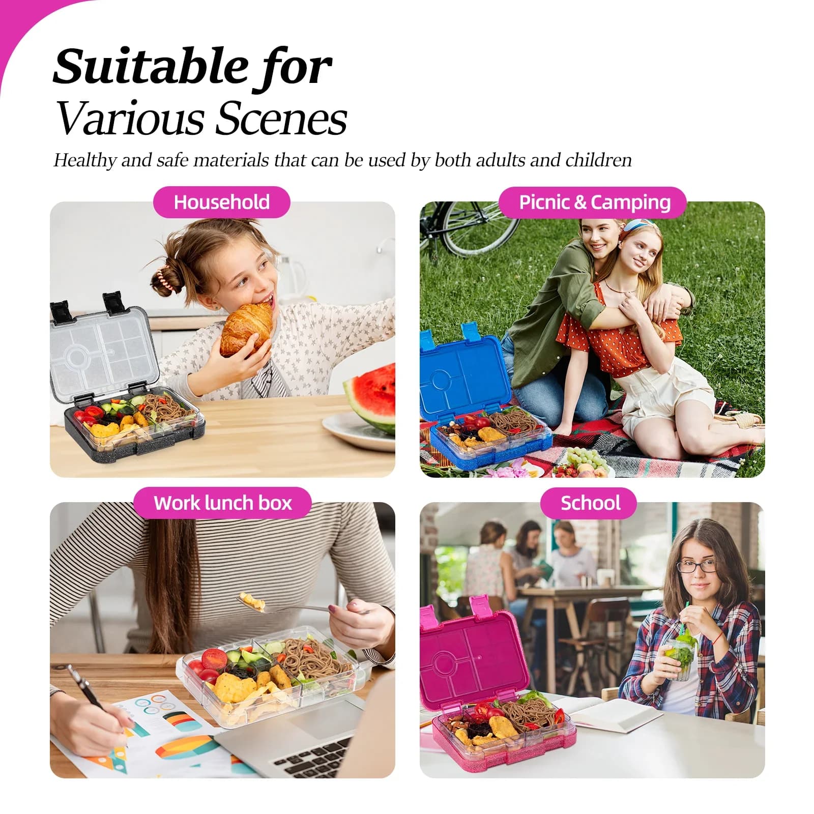 Tragbare, verschließbare Lunchbox, Bento-Box für Schüler, mikrowellengeeignet, für Schule und Büro, Behälter für Obst und Lebensmittel, mit Gabeln und Löffeln