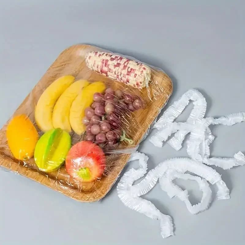50 wiederverwendbare elastische PE-Lebensmittelabdeckungen - dehnbare Kunststoffdeckel für Brot, Obst, Snacks | langlebig, transparent, dicht