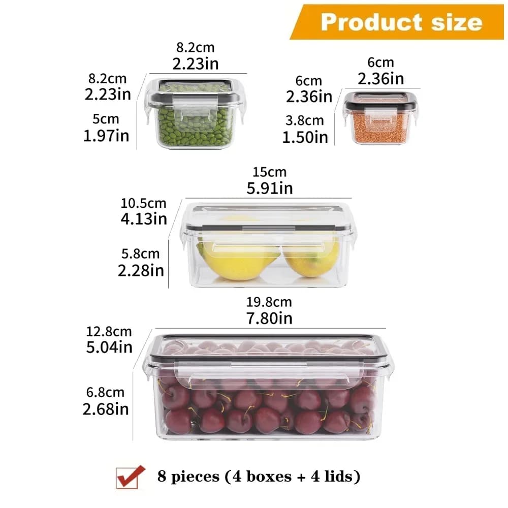 8-teilige BPA-freie luftdichte Lebensmittelbehälter mit Verschlussdeckeln - mikrowellen-/gefriergeeignetes PP-Kunststoff-Aufbewahrungsset für Trockenwaren/Obst/Gemüse