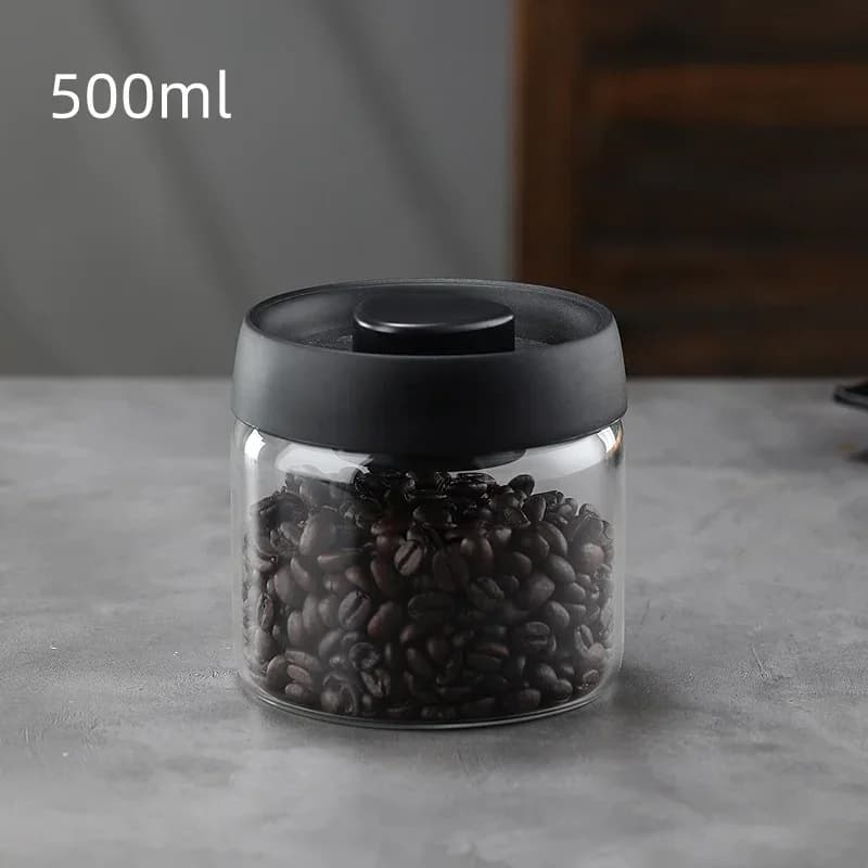 Mehrkapazitäts-Kaffeekanne mit schwarzem Deckel, manuelles Vakuum-Frischhaltegefäß, feuchtigkeitsdichter Glas-Teebereiter, Aufbewahrungsdose für Kaffeebohnen