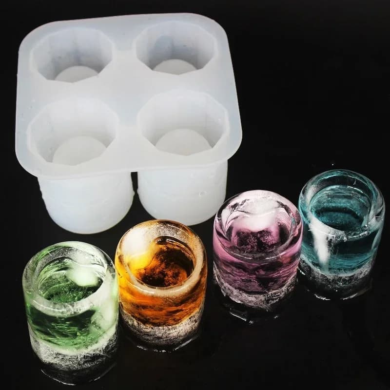 Silikon-Eiswürfelform mit vier Löchern, Presse für Eisblöcke, kreative runde Becherform-Eisformen für Whisky, Bier, Bar, Küchenwerkzeuge