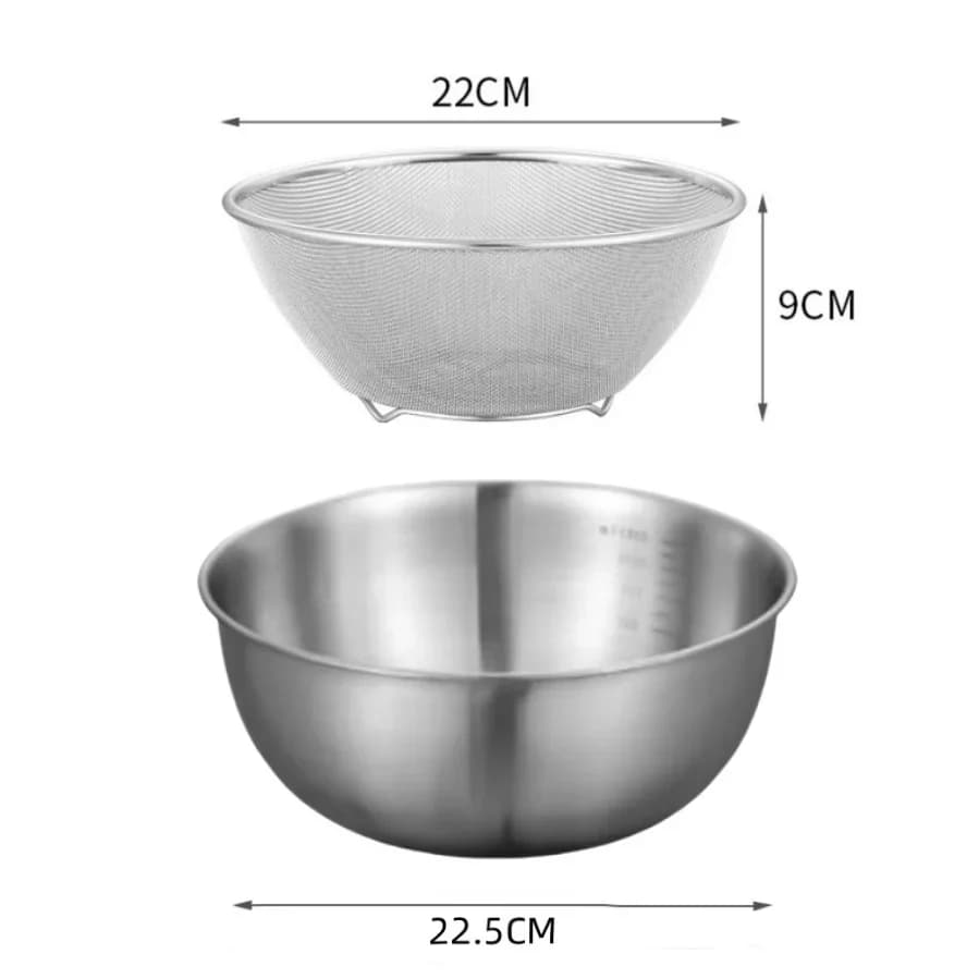 1-3 Edelstahl-Schüsselset mit Skala zum Kochen, Backen und zur Lebensmittelaufbewahrung, große Fassungsvermögen-Mischschüsseln für die Küche