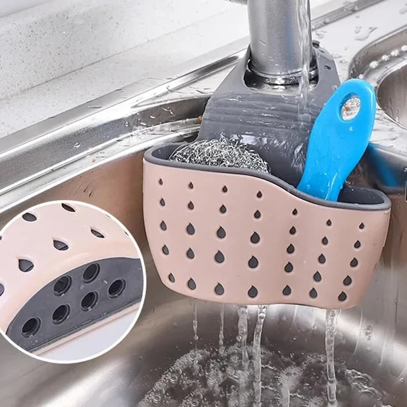 Abtropfkorb für die Küchenspüle, verstellbarer Seifen- und Schwammhalter, hängender Abtropfkorb, Küchenzubehör