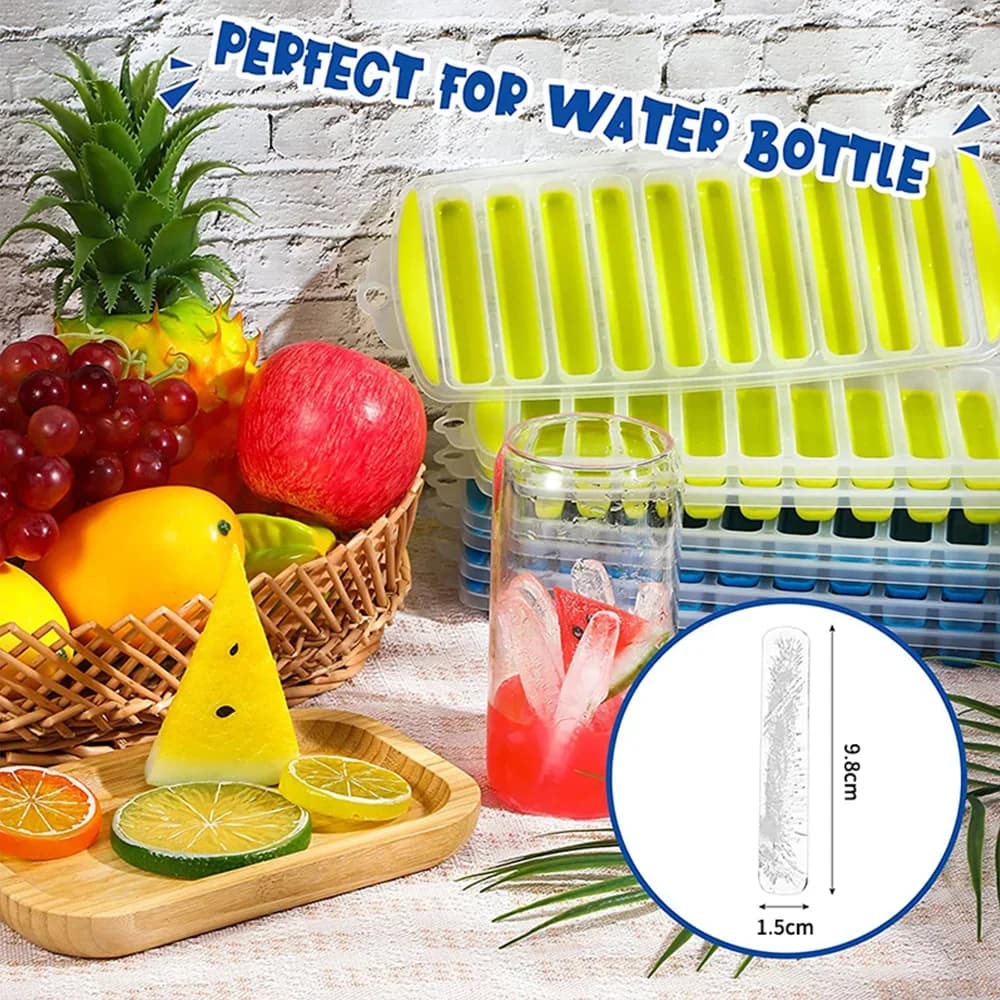 Plastik-Eiswürfelform zum Herausdrücken mit Deckel, wiederverwendbare Eisstangenform für Wasser- und Sportflaschen