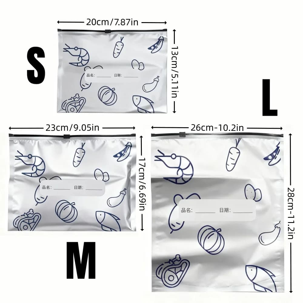 10/60 Stück Aufbewahrungsbeutel aus Aluminiumfolie, gefriergeeignet, wiederverschließbar, Organizer für Lebensmittelverpackung, wiederverwendbar, geruchsdicht, Küchen-Essential