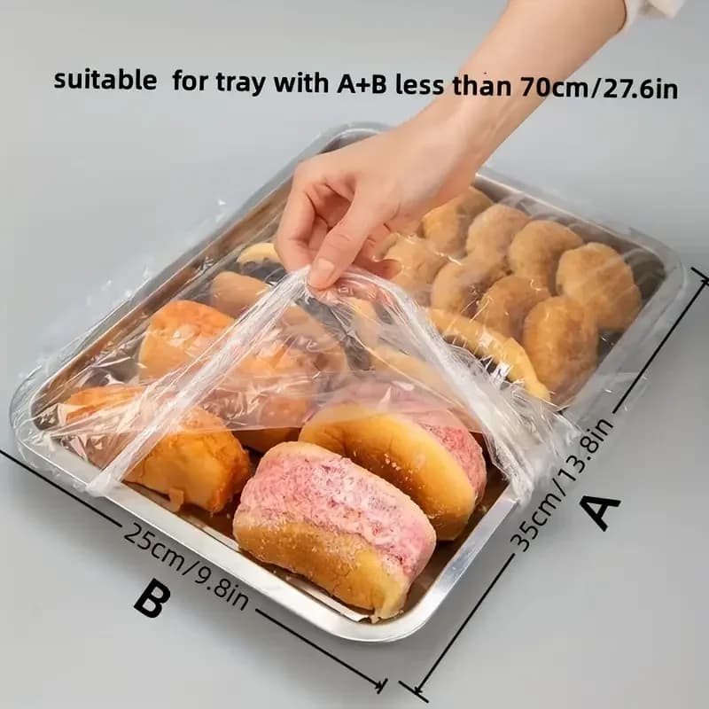 50 wiederverwendbare elastische PE-Lebensmittelabdeckungen - dehnbare Kunststoffdeckel für Brot, Obst, Snacks | langlebig, transparent, dicht