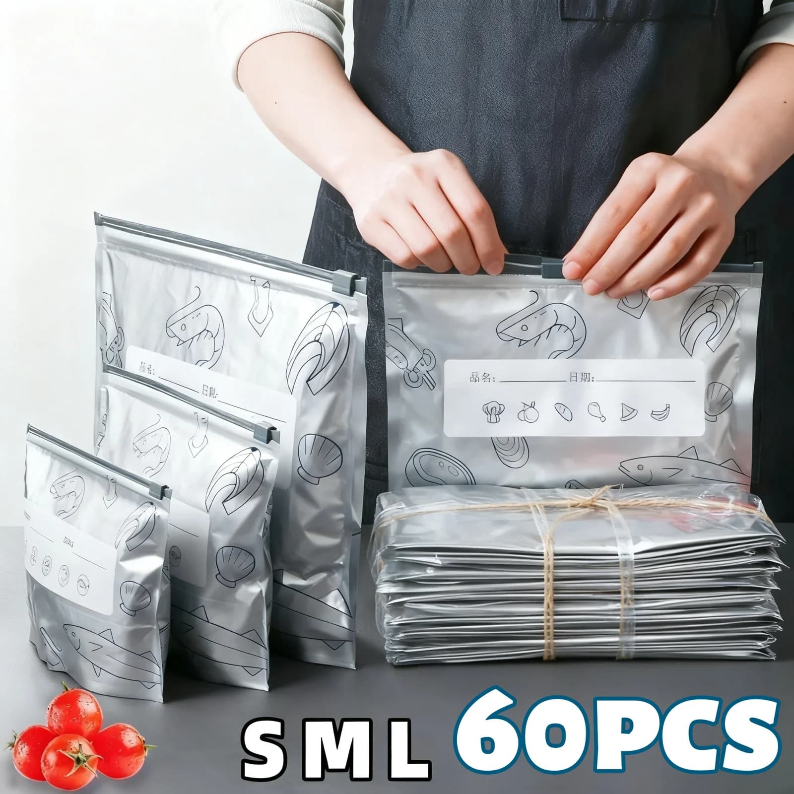 10/60 Stück Aufbewahrungsbeutel aus Aluminiumfolie, gefriergeeignet, wiederverschließbar, Organizer für Lebensmittelverpackung, wiederverwendbar, geruchsdicht, Küchen-Essential