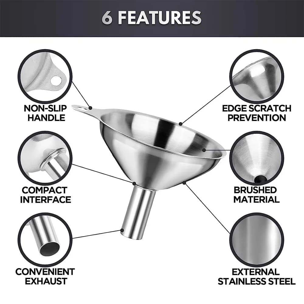 3/5-teiliges Edelstahl-Küchen-Trichtersortiment, lebensmittelechte Metalltrichter zum Befüllen von Flaschen, kleine Trichter für ätherische Öle und Gewürze