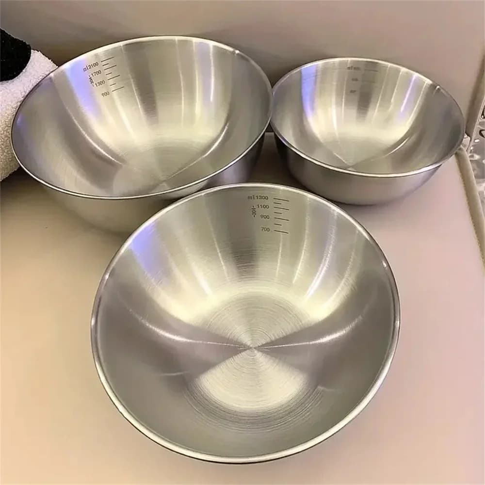 1-3 Edelstahl-Schüsselset mit Skala zum Kochen, Backen und zur Lebensmittelaufbewahrung, große Fassungsvermögen-Mischschüsseln für die Küche
