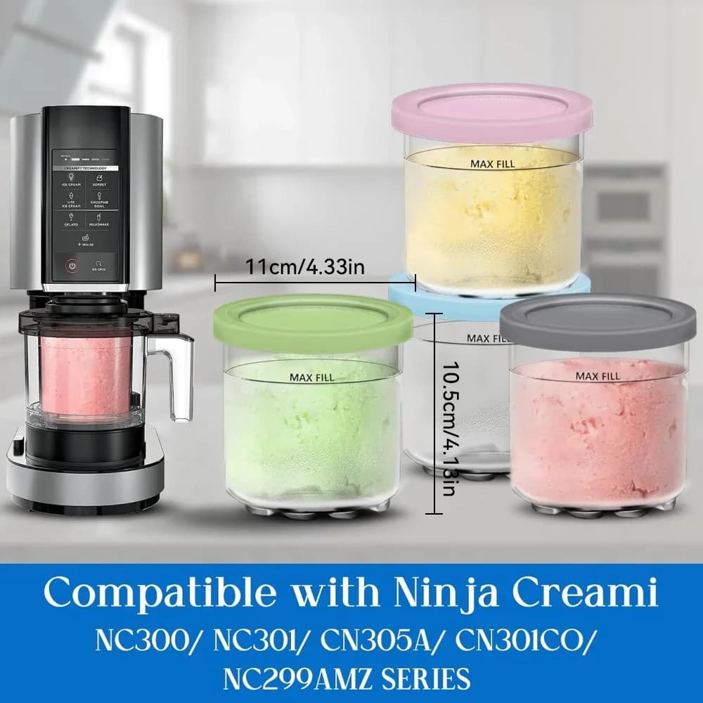 Creami-Becher und Deckel für Ninja - 4er-Set cremige Eiscreme-Behälter, Becher, Gläser, Töpfe, Dosen, kompatibel mit Smoothie-Behälter