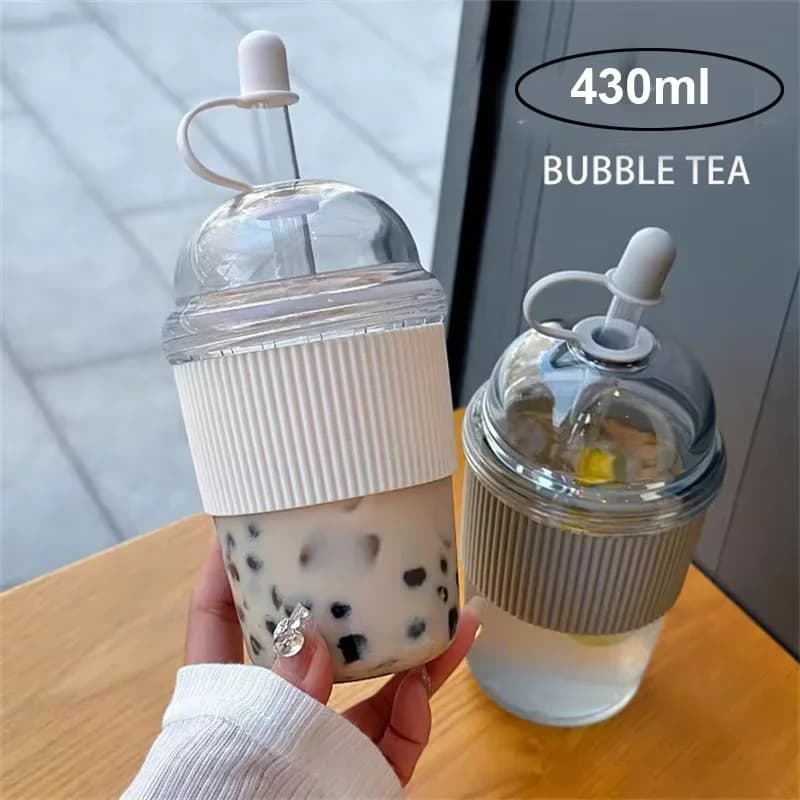 1 Stück 430ml tragbarer Flip-Strohhalm-Becher aus Kunststoff, Ins-Stil, großvolumige Wasserflaschen für Tee, Kaffee, Milch, hitzebeständige Becher für Saft und Gelee
