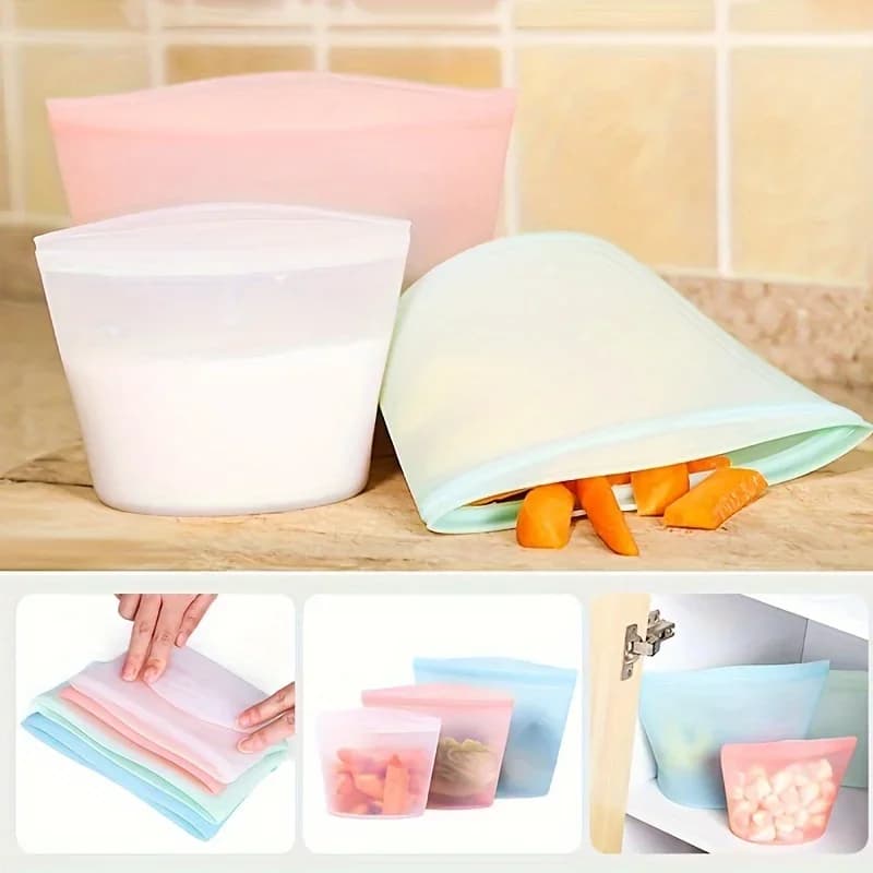 1/3-teiliges Silikon-Lebensmittelbehälter-Set, wiederverwendbare Aufbewahrungsbeutel, auslaufsicher, Ziplock-Beutel-Set für Kühlschrank/Gefrierschrank, Frischhalten, Küchenorganisation