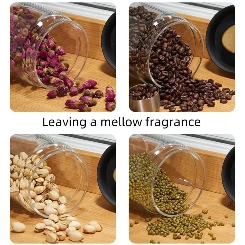 Mehrkapazitäts-Kaffeekanne mit schwarzem Deckel, manuelles Vakuum-Frischhaltegefäß, feuchtigkeitsdichter Glas-Teebereiter, Aufbewahrungsdose für Kaffeebohnen