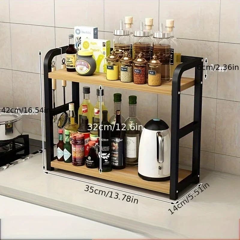 1pc 2-stufiges Metall-Regal für die Arbeitsplatte - platzsparender Organizer für Kaffee, Tassen und Gewürze, rostfreies Küchenregal