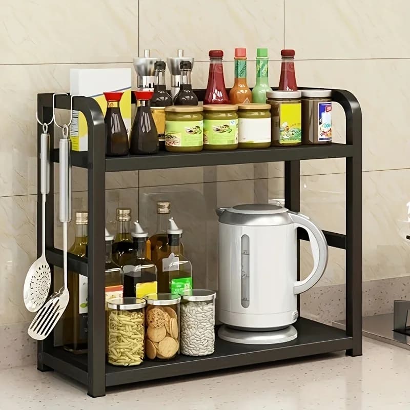 1pc 2-stufiges Metall-Regal für die Arbeitsplatte - platzsparender Organizer für Kaffee, Tassen und Gewürze, rostfreies Küchenregal