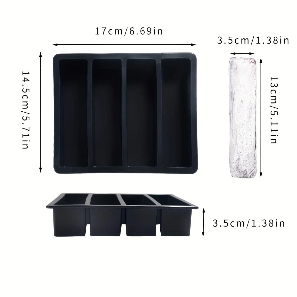 1/4-teiliges großes rechteckiges Eiswürfelformen-Set mit Deckel, stapelbare Gefrierbehälter für Flaschen, Getränke, lange Würfel, Küchenzubehör