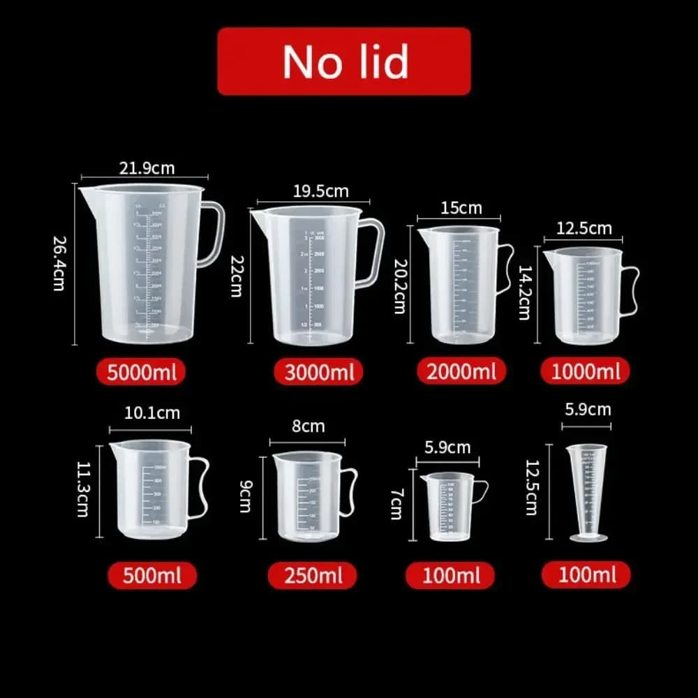 100-5000ml Küchen-Messbecher in Lebensmittelqualität ohne Deckel, mit Deckel-Skala, PC, hochtemperaturbeständig, Kunststoff-Becher für Milchtee-Shops