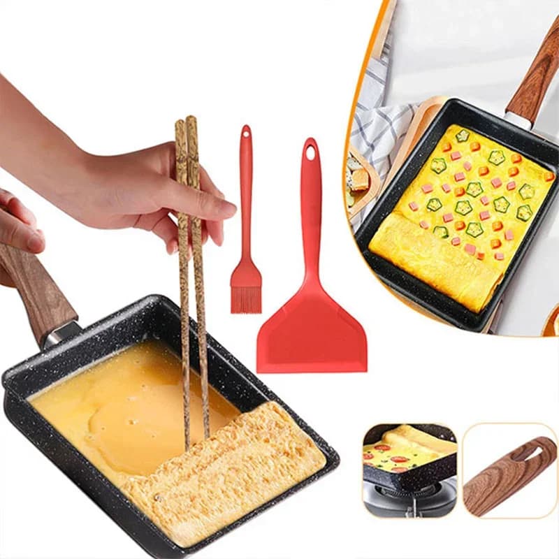 Tamagoyaki japanische Omelette-Pfanne, antihaft, Eierpfanne, rechteckige Tamago-Pfanne, kleine Bratpfanne mit Kochwerkzeugen