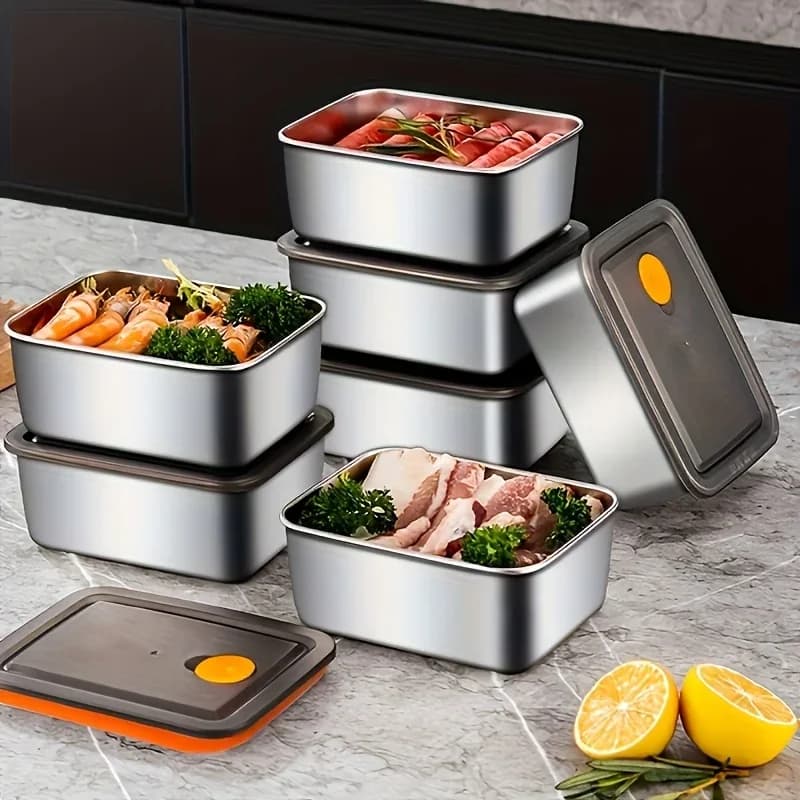 4-teiliges Edelstahl-Lebensmittelbehälter-Set - Verdickt, auslaufsicher, BPA-frei, stapelbar für Kühlschrank/Gefrierschrank/Vorratskammer