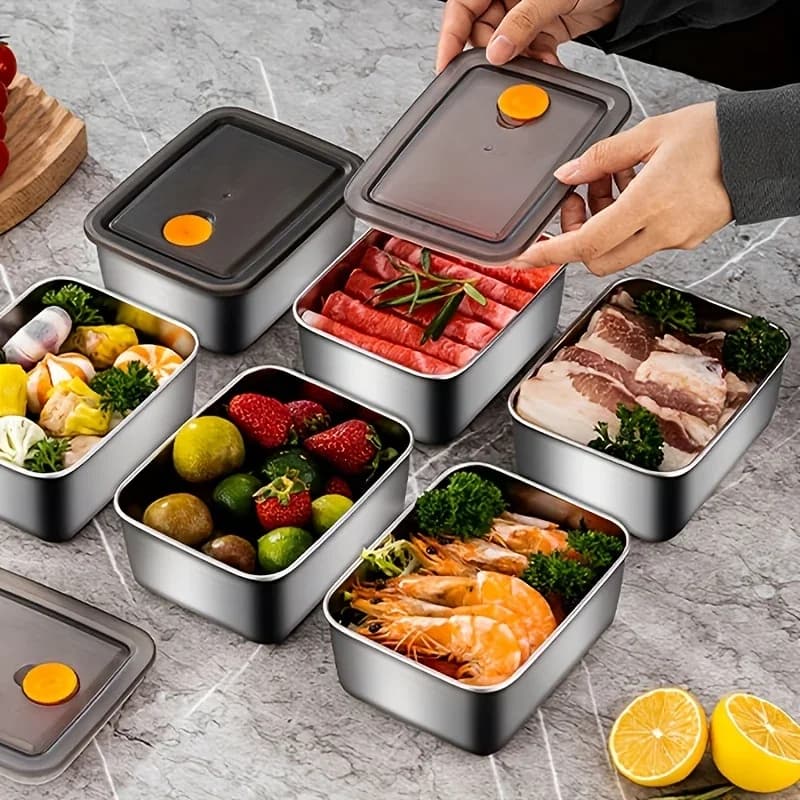 4-teiliges Edelstahl-Lebensmittelbehälter-Set - Verdickt, auslaufsicher, BPA-frei, stapelbar für Kühlschrank/Gefrierschrank/Vorratskammer