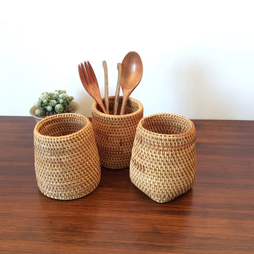 Rattan-Organizer für den Haushalt, Aufbewahrungsbox für Essstäbchen, Schaufeln, Löffel, Tischmesser und Gabeln