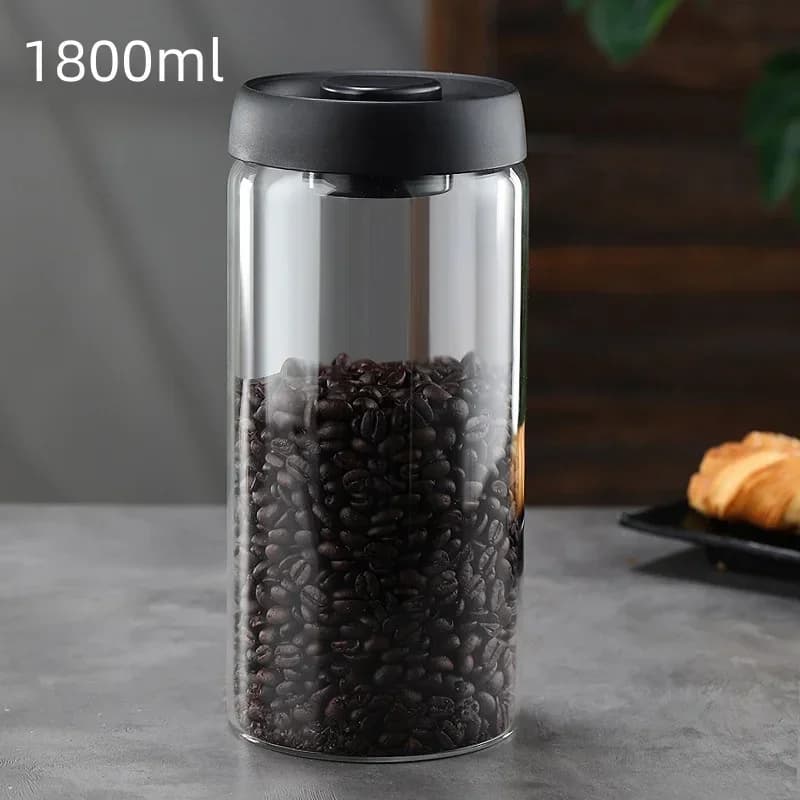 Mehrkapazitäts-Kaffeekanne mit schwarzem Deckel, manuelles Vakuum-Frischhaltegefäß, feuchtigkeitsdichter Glas-Teebereiter, Aufbewahrungsdose für Kaffeebohnen