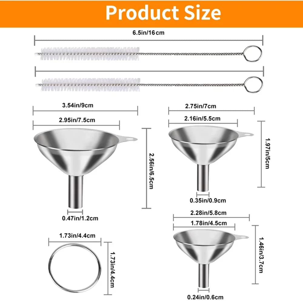 3/5-teiliges Edelstahl-Küchen-Trichtersortiment, lebensmittelechte Metalltrichter zum Befüllen von Flaschen, kleine Trichter für ätherische Öle und Gewürze