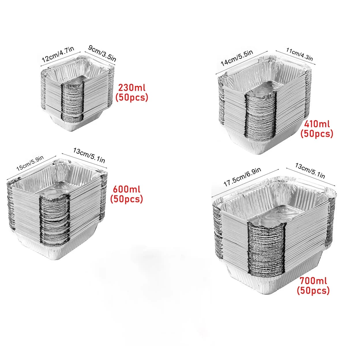 50pcs Einweg-Aluminiumfolie, verschiedene Größen, Aluschalen sind perfekt zum Kochen, Erhitzen, Aufbewahren und Zubereiten von Speisen.