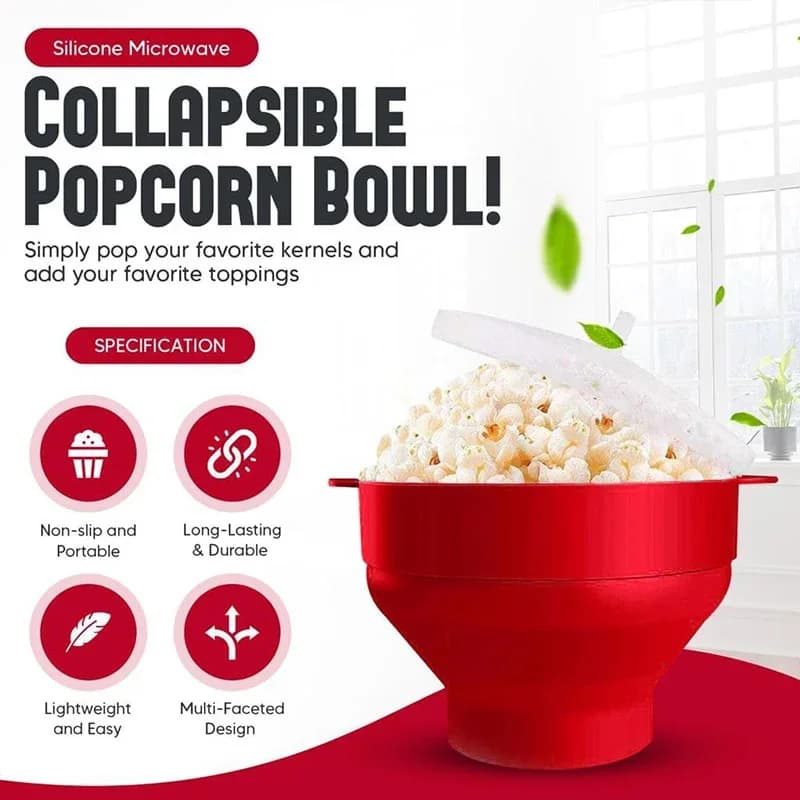 Mikrowellen-Popcorn-Maker aus Silikon, BPA-frei, zusammenklappbare Popcornschüssel, mikrowellengeeignet, mit Deckel, spülmaschinenfest