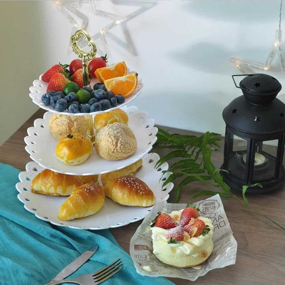 3-stufige Tortenständer, Obstplatte, Servierständer für Geburtstag, Party, Dessert, Hochzeit