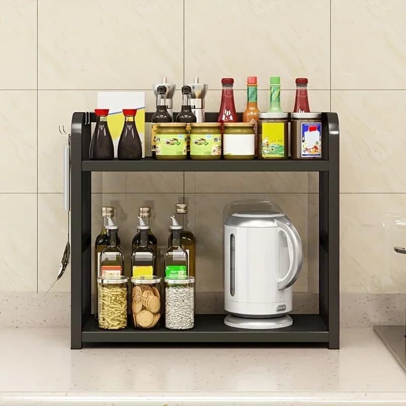 1pc 2-stufiges Metall-Regal für die Arbeitsplatte - platzsparender Organizer für Kaffee, Tassen und Gewürze, rostfreies Küchenregal