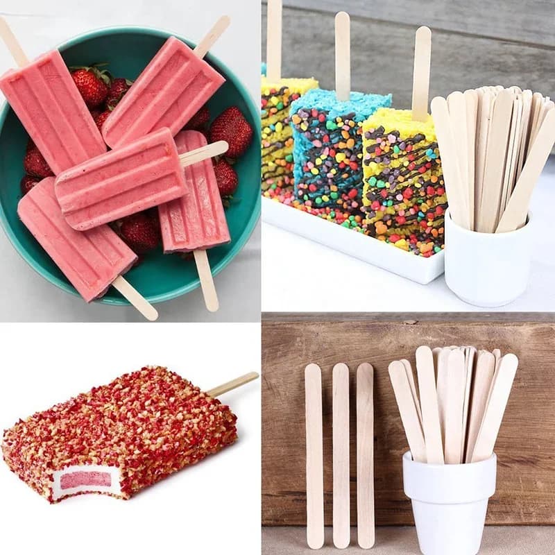 Leeseph Bastelstäbchen Eisstiele Holz-Popsicle-Stick 11.4cm Länge für Eis am Stiel, Getränkeresin-Form, handgefertigte Werkzeuge