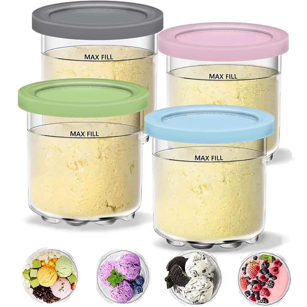Creami-Becher und Deckel für Ninja - 4er-Set cremige Eiscreme-Behälter, Becher, Gläser, Töpfe, Dosen, kompatibel mit Smoothie-Behälter