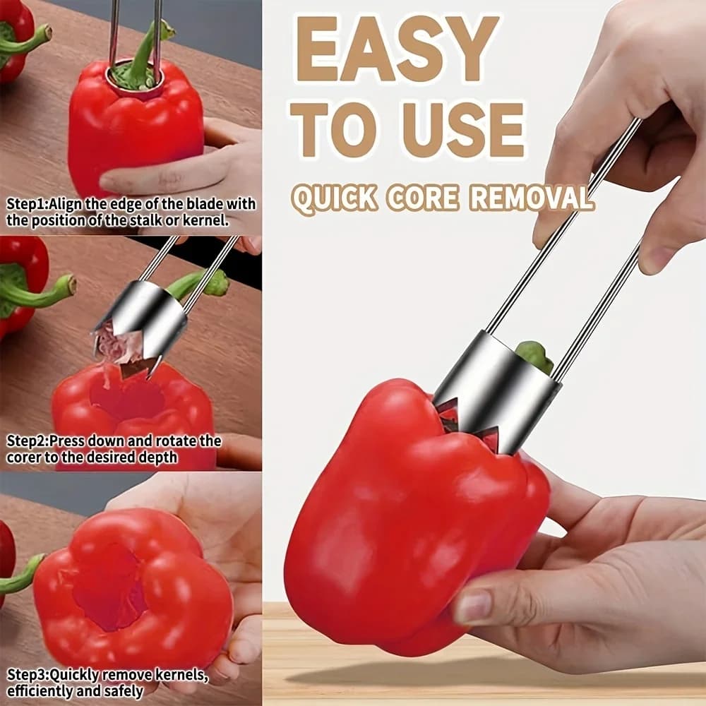 1/2/3-teiliges Entkerner-Werkzeug aus Edelstahl - für Obst &amp; Gemüse wie Äpfel, Paprika, Tomaten | einfache Kernentfernung | langlebig