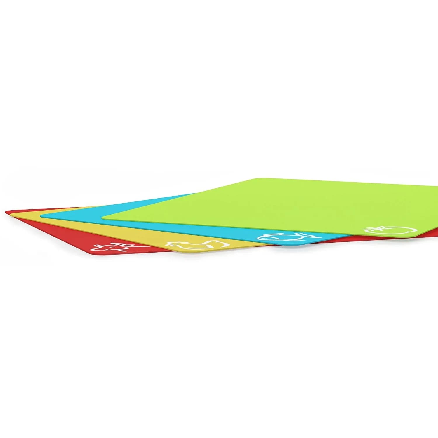 Flexibles, rutschfestes Schneidebrett-Set aus Kunststoff, 4-teilig, mit Lebensmittel-Symbolen, Küchen-Schneidematten
