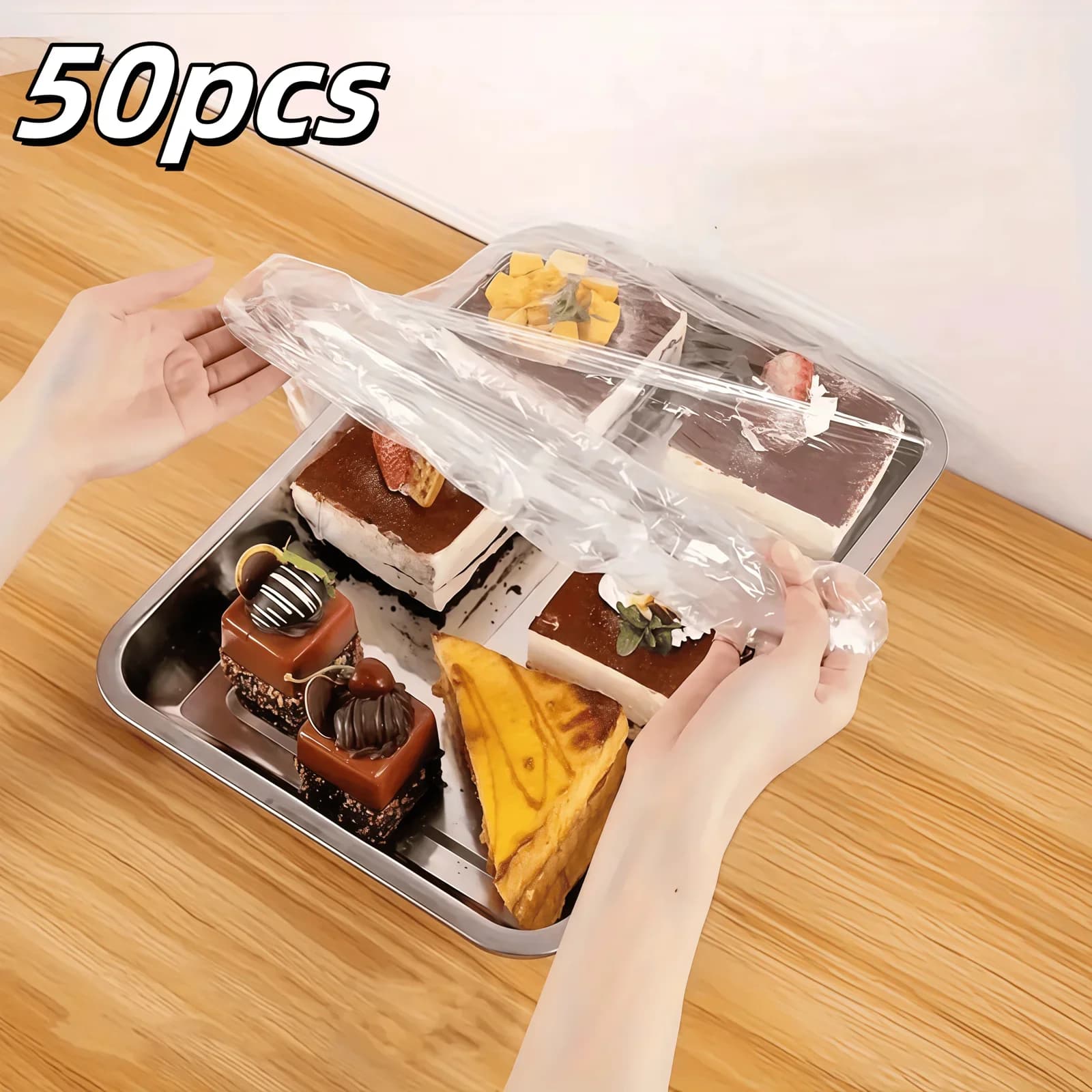 50 wiederverwendbare elastische PE-Lebensmittelabdeckungen - dehnbare Kunststoffdeckel für Brot, Obst, Snacks | langlebig, transparent, dicht