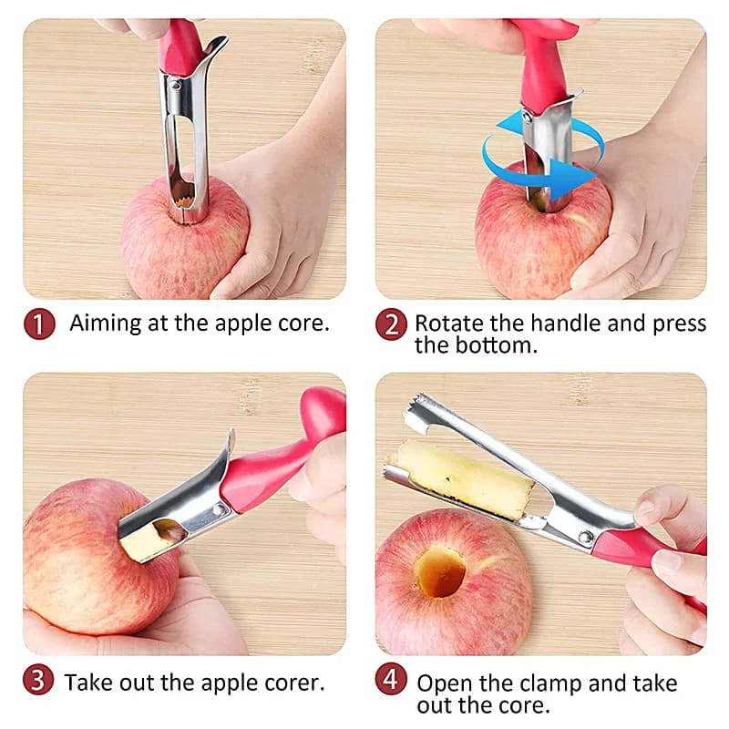 Premium-Apfelausstecher aus Edelstahl, Kernentferner für Äpfel und Birnen, Obstschneider, Entkerner, Slicer-Messer, Küchen-Gemüsewerkzeug