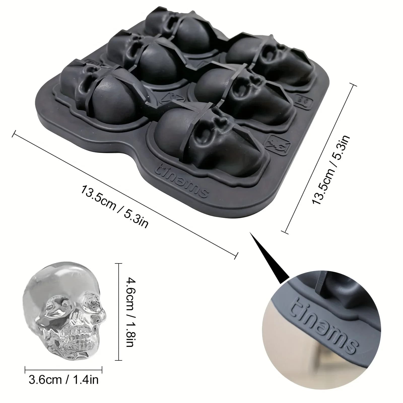 Totenkopf-Eisballform Silikon 3D flexible Eiswürfelschalen BPA-freie Eisformen für den Gefrierschrank Horror-Totenkopf-Kopf Cocktail-Eisballformer